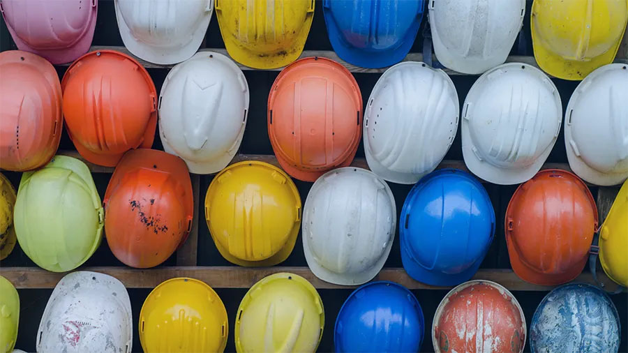 Colorful construction helmets