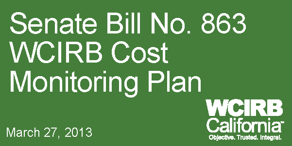 Cover - Senate Bill No. 863 WCIRB Cost Monitoring Plan