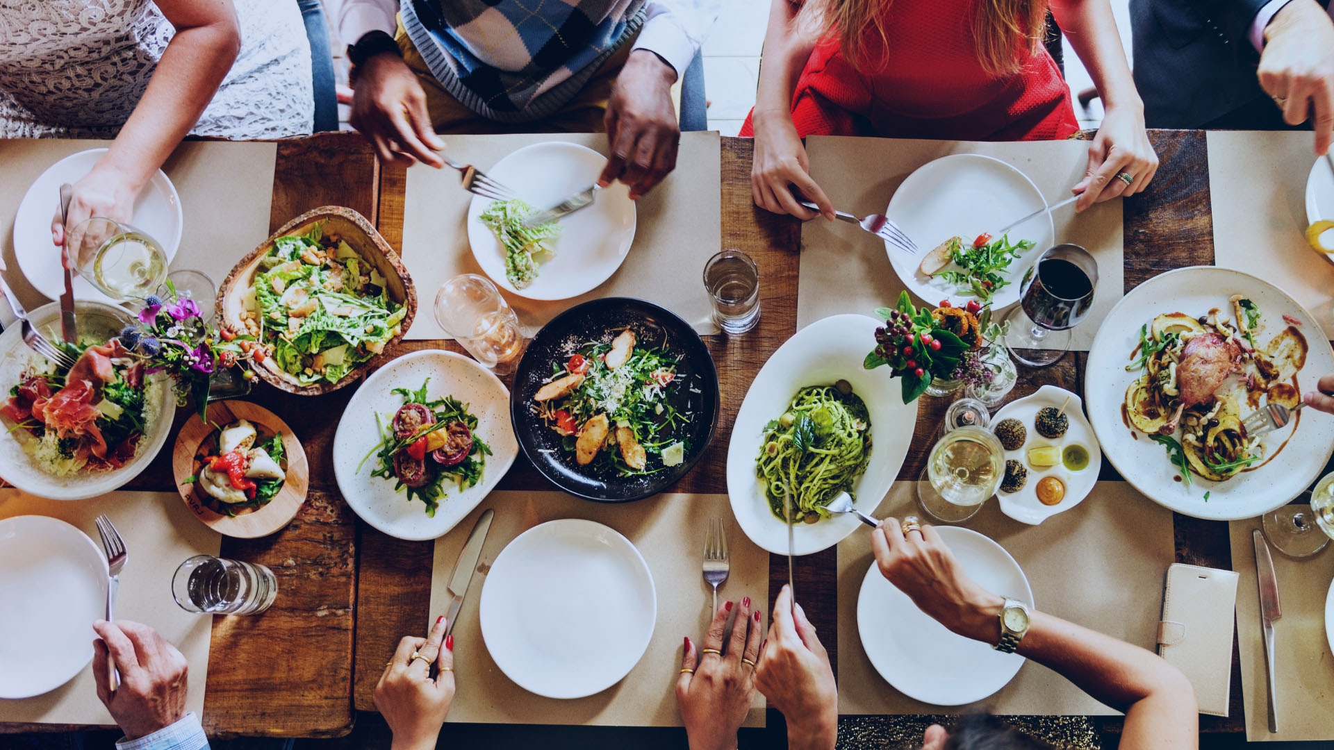 Plates of food on table