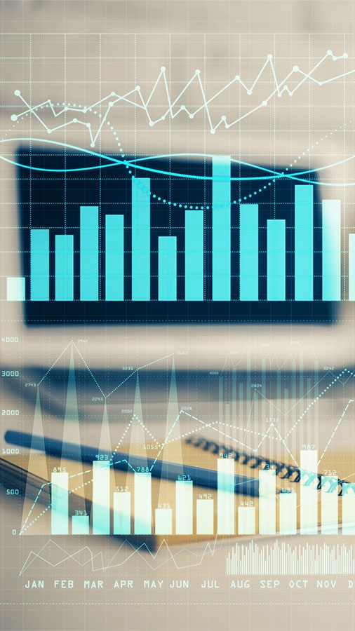Portals Image Computer with charts superimposed in front of it